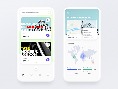 Museum Finder app architecture card clean flat ios app menu minimal mobile museum navigation ui ux