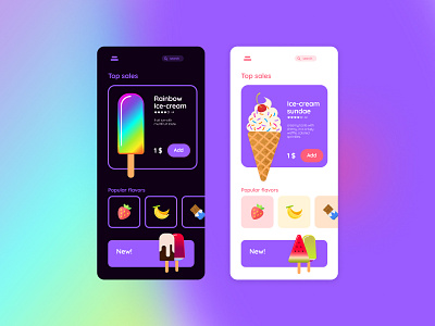Ice-cream app app candy design flat illustration mobile sweet ui ux vector web