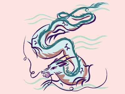 Haku dragon fantasy flow green haku hayao miyazaki illustraton japanese dragon line art mythical pink procreate spirited away studio ghibli water