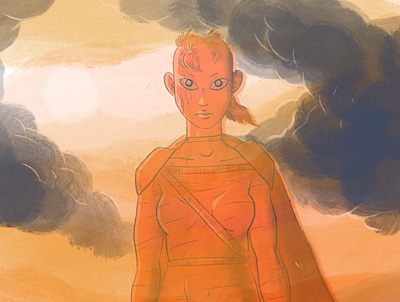 fantasy warrior (close up) blue character characterdesign clouds fantasy illustration light orange portrait procreate shadow sunset warrior yellow