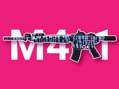 Modern Warfare Weapons 01: M4A1 design gun illustration pink rifle sticker stylized videogame