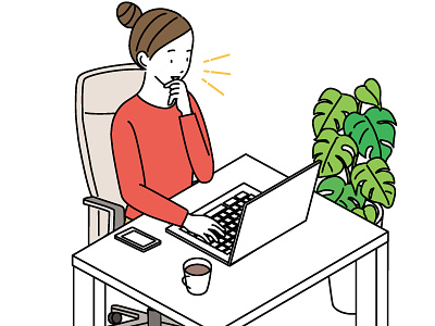 Illustration of a woman working on a laptop business computer vector web woman イラスト ノートパソコン ビジネスイメージ 女性