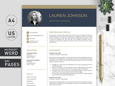 Resume Template for Word and Pages / Professional Resume Templat creative resume cv design cv template executive resume lebenslauf manager resume modern resume professional resume resume design resume template