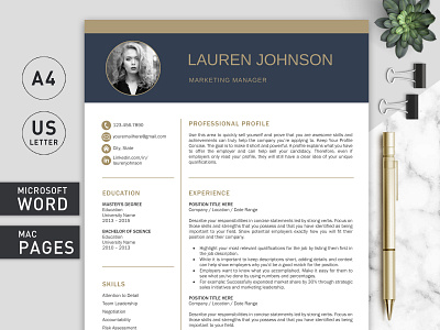 Resume Template for Word and Pages / Professional Resume Templat