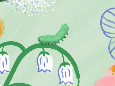 Mother's Day card detail lily of the valley floral green texture caterpillar design illustration fun