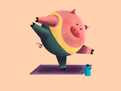 Yoga Pig illustration personal project pig piggy procreate yoga