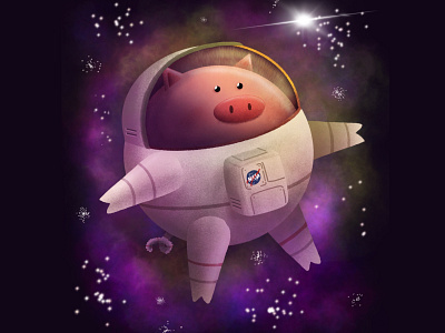 Space Pig astronaut cosmic illustration personal project pig procreate space