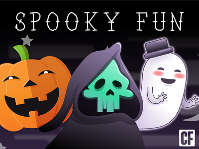 Spooky Fun project affinity designer buttons cute dark forest ghost halloween halloween design illustration moonlight pumpkin reaper scary shirts silly skull spooky trick or treat