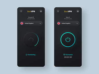 VPN Mobile App Concept app app design concept connect dark design mobile mobile app mobile app design mobile ui power ui uidesign vpn vpn app webdesign
