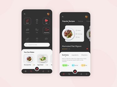 Recipe App Design app design concept cook cooking dark design food food app mobile mobile app mobile ui recipe recipe app recipe card recipes ui uiux