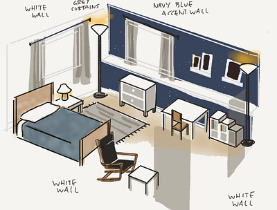 Interior Design - Bedroom A bedroom diagram freehand ikea illustration interior design ipad pro isometric paper app sketch