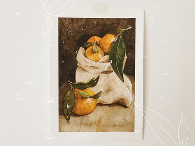 Tangerines acrylic colorpencil fruit illustration pencil stilllife tangerines watercolor watercolorpencil