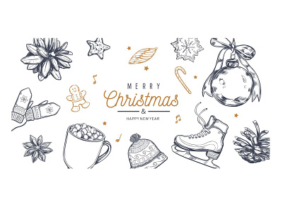 Christmas banner with hand drawn illustrations