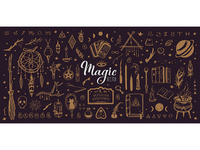 Witchcraft, magic collection alchemy coven doodle hand drawn illustration magic occult sticker tattoo vector vintage witch witchcraft