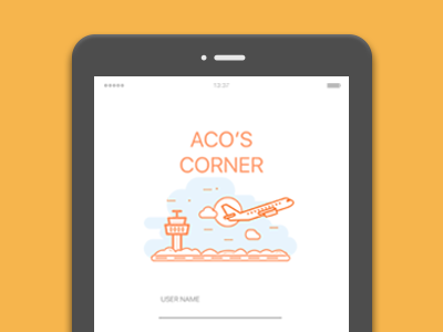 Aco's corner Login Page v1 - an Ipad app aviation clouds colors design details ionic login minimal page plane screen ui user ux webdesign