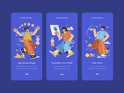 Interface Monster • Onboarding Design app design character flat geometric illustration interface mobile app design mobile app onboarding morva onboarding onboarding illustration onboarding screen onboarding ui pattern ui ui ux design uiuix ux vector