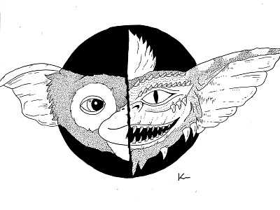 Gizmo design dot work drawing gizmo gremlins illustration ink