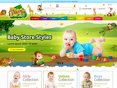 Kids Jungle: kids clothing, gear, and accessories store baby shower clothes clothing digital marketing ecommerce ecommerce business ecommerce design ecommerce website design fashion kids kids fashion landing page design shopify social media marketing web design web site design web store webdesign website website concept