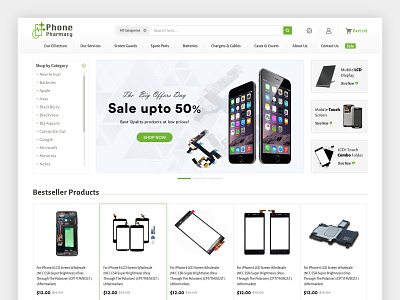 Phone Pharmacy: Phone accessories and spare parts online store accessories brand ecommerce ecommerce design ecommerce shop ecommerce website ecommerce website design landing page design lcd mobile pharmacy phone seo shopify social media marketing web webdesign website design