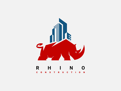 Rhino Construction Logo animal branding bricks building construction constructor design determination engineering graphic design logo powerful prefabricated reliability rhino rhino logo rhinoceros ui ux vector