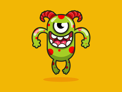 Monster alien beast cartoon character colorful design face flat green halloween happy horn illustration monster scary steep vector
