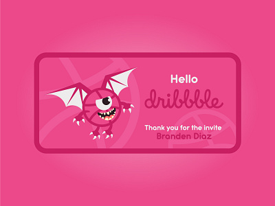 Hello Dribbble alien animal beast branding cartoon design flat design hello dribbble illustration invite logo monster thanks vector