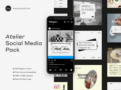 Atelier Social Media Kit art assets brand guideline brand identity branding canva content creation design graphic design insta posts instagram social media social media kit template typography web