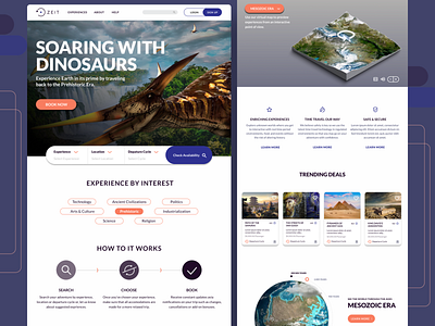 Zeit Time Travel Booking Website booking branding clean dinosaurs futuristic minimalistic purple simple time time travel travel ui ux website