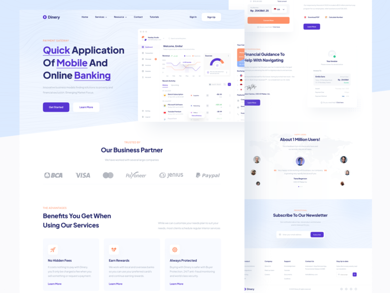 Digital Bank: Landing Page 💰 app bank banking blue design dribbble figma finance landingpage minimalist money nazmi javier populer shot ui uidesign uiux unspace web website