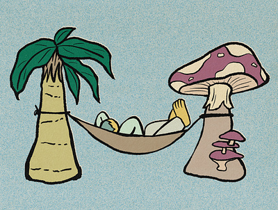 Summer in Island bitmap cartoon illustration colorful fairytale illustration illustrator mushroom palmtree retro retro design risograph silkscreen texture