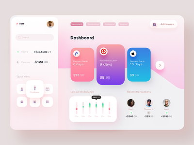 Invoice dashboard / Debut 🙌 accounting banking business business invoice chart graph chart colorful dashboard crm dashboard expenses finance finance dashboard crm freelance income invoice money payroll revenue simple clean interface transaction web design