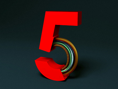 36 Days of type — 5 36days 5 36daysoftype 3d adobe photoshop alphabet blender blender3d cut digit number plastic red sectional typography wire