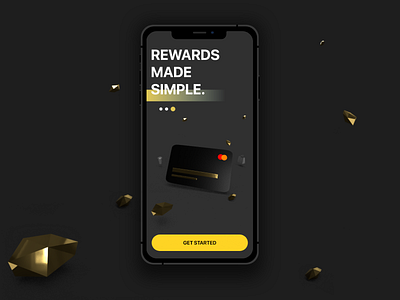 Payment Rewards App - Onboarding 3d credit card credit card payment dark theme dimension e finance finance financial gold illustration ios iphone mobile mockup onboarding payment rewards ui ux