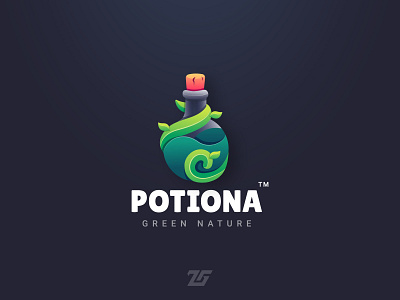 Potiona "Green Nature" 3d adobe illustrator amazing logo art awesome logo branding business logo creative design fantasy gradient logo green illustration logo logos magic modern logo nature potion vector