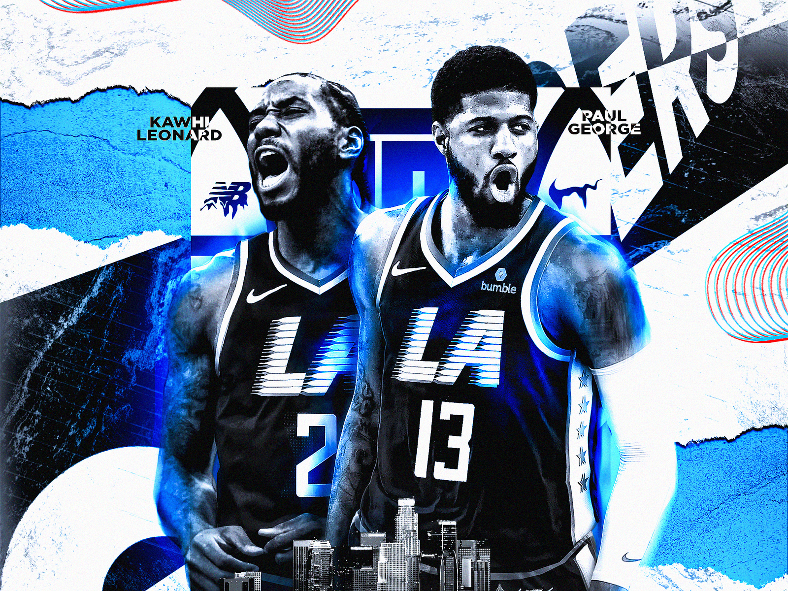 Download Paul George With Leonard Blue Clippers Wallpaper