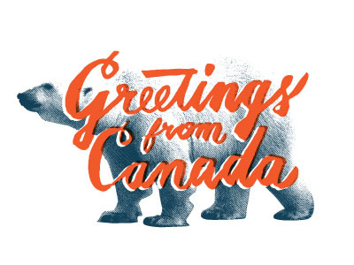 Canadian greeting concept halftone hand polar bear script