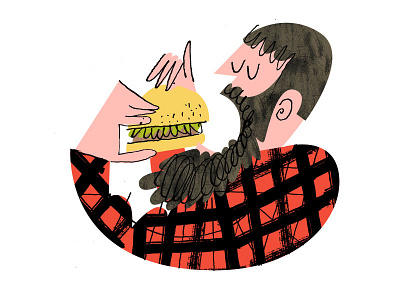Nom Nom beard buffalo burger eating hamburger hungry lumberjack man plaid