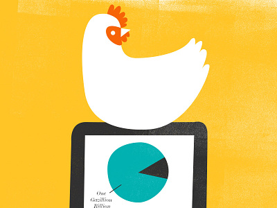 A hen laying a pie chart on a tablet illustration letterpress one bazillion gazillion