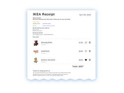 Daily UI 017 - Email Receipt daily 100 challenge daily ui dailyui dailyui017 design designui ikea receipt ui