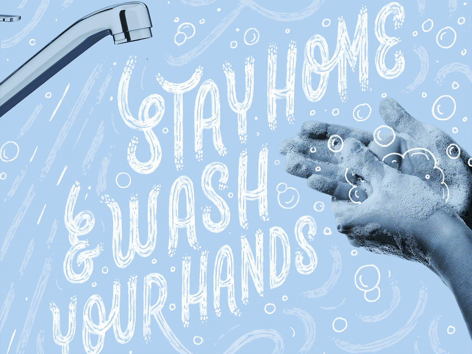 Stay home and wash your hands animation blue covid 19 cutout hand drawn hand lettering handlettering handmade illustration lettering letters type typogaphy wash water