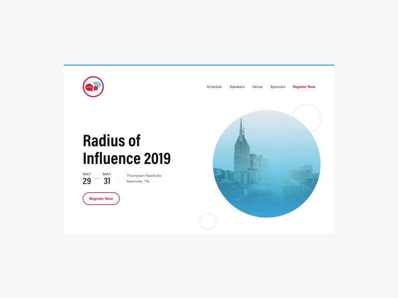 Radius of Influence animation blue circles clean design flat minimal red simple ui web web design
