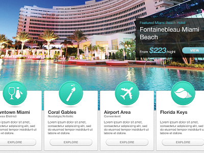Miami Hotel Listing Site front page (snapshot) hotels icons miami