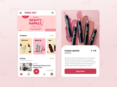 Mobile App - Revamp Female Daily beauty clean makeup mobile app pink simple ui design women