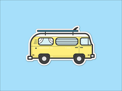VW Surf Bus Sticker bus illustration james barkman old photographer retro sticker surf surf board surf bus vw yellow