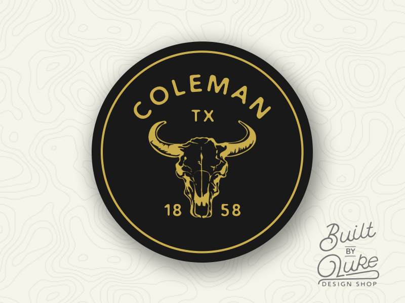 Coleman Texas Sticker builtbyluke coleman south texas skull cow vintage retro gold yellow illustration sticker