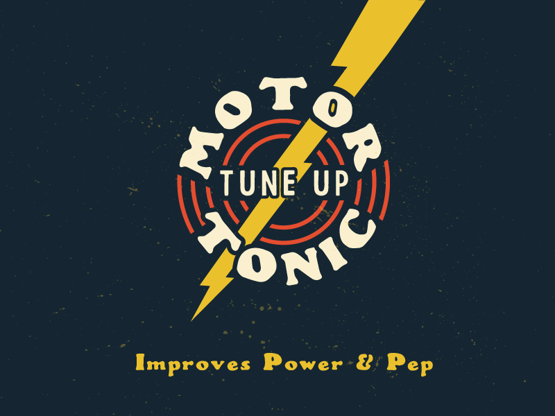 Motor Tonic Design sticker patch badge motorcycle bottle tonic builtbyluke red yellow old vintage hand drawn