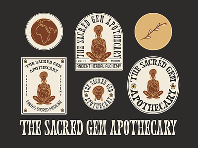 Brand Packaging Design For The Sacred Gem Apothecary apothecary badge brand identity branding hand drawn illustration label design logo logo series packaging print retro typography