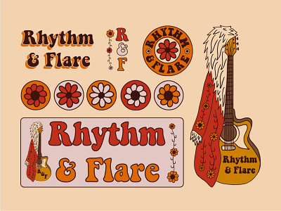 Vintage Store Branding for Rhythm & Flare apparel badge brand identity branding flower guitar hand drawn illustration logo retro typography vintage
