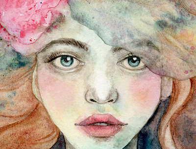 Peony Girl illustration portrait watercolor