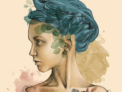 Female portrait digital illustration portrait watercolor